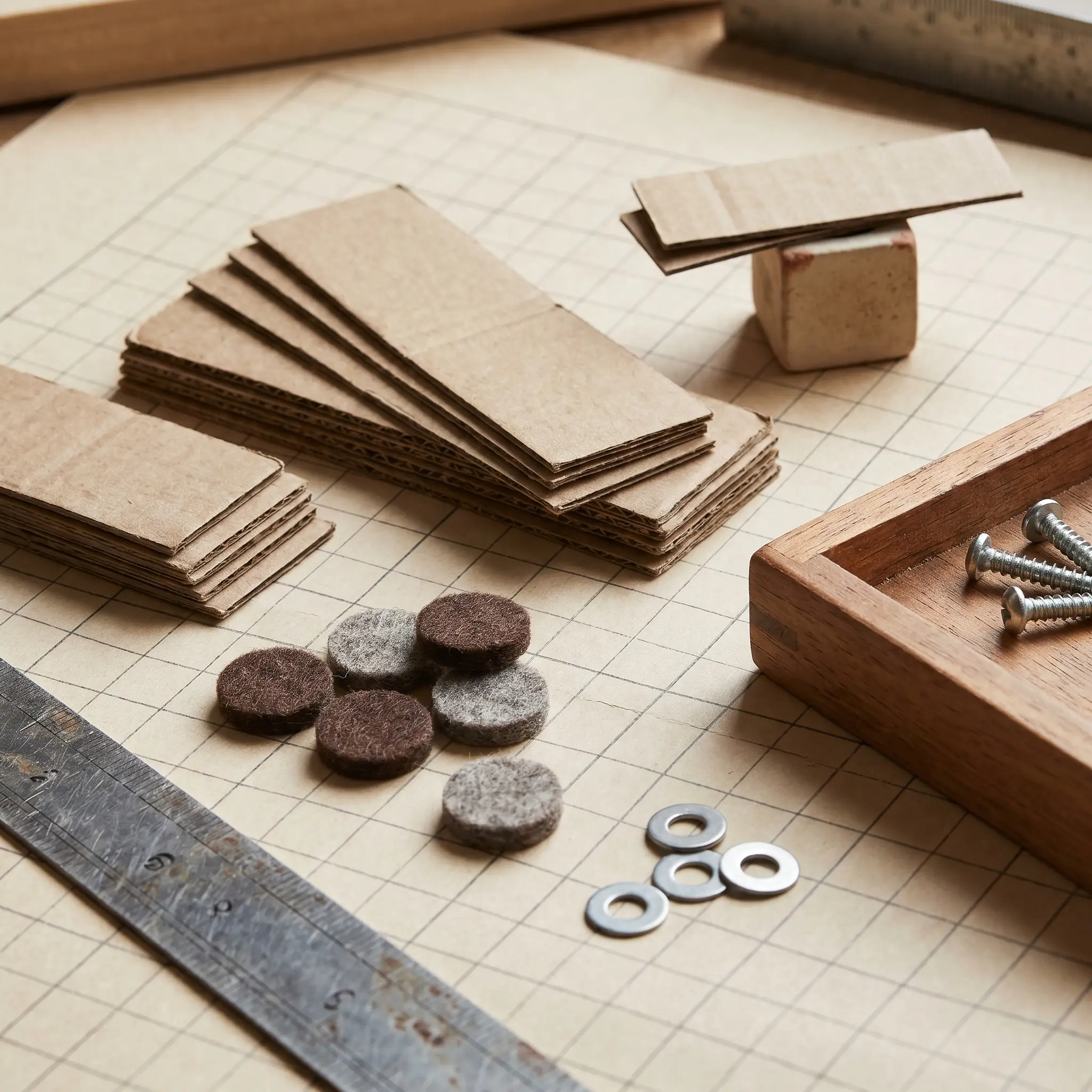 Blank note cards, alignment clips, and folded linen on a calm desk edge